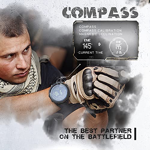 HOOSHU Tactical Sports Watches for Men Digital Outdoor Survival Military Compass Rock Solid Digital Watches with Durable Band Steps Tracker Pedometer Calories (46Black)