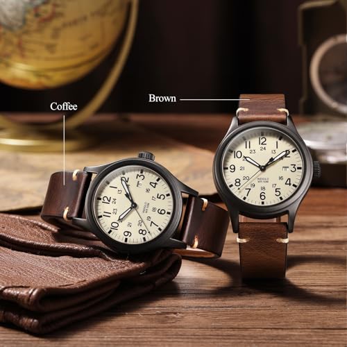 Getalia leather Watch Band Foldover Clasp Retro Oil wax Genuine Leather,18mm 19mm 20mm 21mm 22mm Quick Release Replacement Watch Straps for Men and Women (Brown Band Width-20mm)