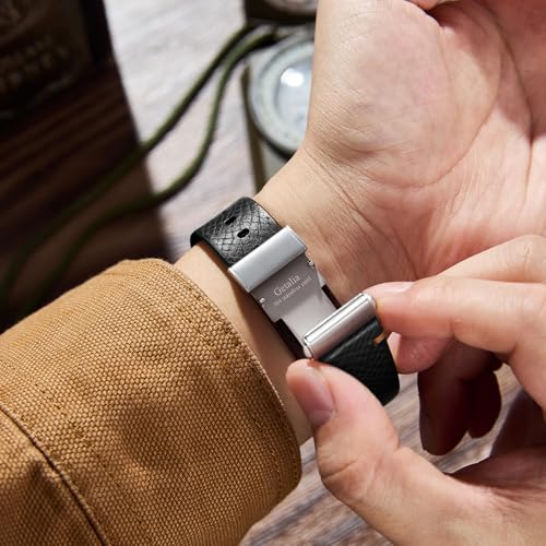 Getalia Italian Leather Watch Band for Folding Clasp(Black, 20mm)