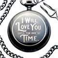 Red Dot Laser Engraving Engraved Pocket Watch with Chain for Husband or Boyfriend | Classy Gift Set for Anniversary or Any Occasion (I Will Love You Until the End of Time)