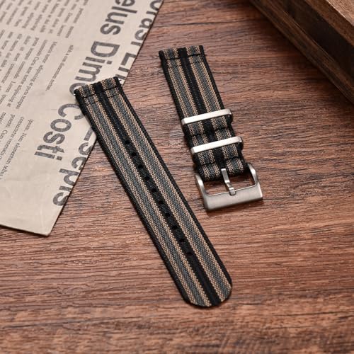 JWNSPA Two Piece Quick Release Ballistic Ribbed Nylon Watch Strap,18/20/22 mm Replacement Watch Bands for Men Women (Black Khaki Gray, 20mm)