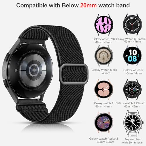 Lerobo Elastic Bands Compatible with Samsung Galaxy Watch 7 6 5 4 40mm 44mm/for Galaxy Watch 6 Classic Band 43mm 47mm/Watch 4 Classic Band 42mm 46mm/5 Pro/Active 2,3 Pack Adjustable Nylon Sport Band