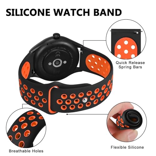 BISONSTRAP Watch Bands for Men and Women, Ventilated Silicone Watch Straps, Quick Release Sport Loop Band, 22mm, Black/Orange