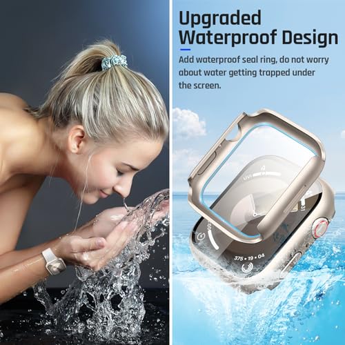 Goton Waterproof Case Compatible for Apple Watch Screen Protector Series 6/5/4, SE 3/2/1 44mm, Hard Bumper with Tempered Glass for iWatch Cover 44 mm