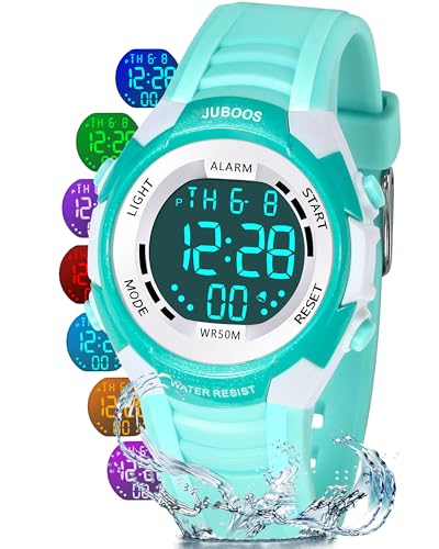 Juboos Kids Digital Watch with 7 Color LED Lights,Waterproof Running Sports Watches with Stopwatch,Alarm,Easy-to-Read Outdoor Children's Wristwatch for Boys Girls Ages 4-12