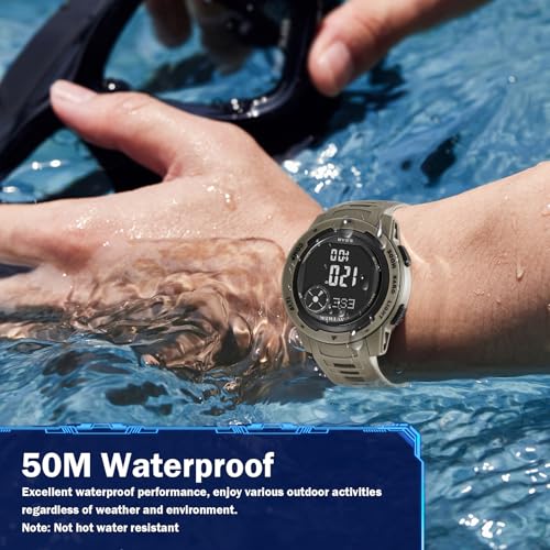 AVTREK Tactical Watch with Compass,50M Waterproof Pedometer, Digital Altimeter Watch for Outdoor Hiking/Climbing(Cafe)