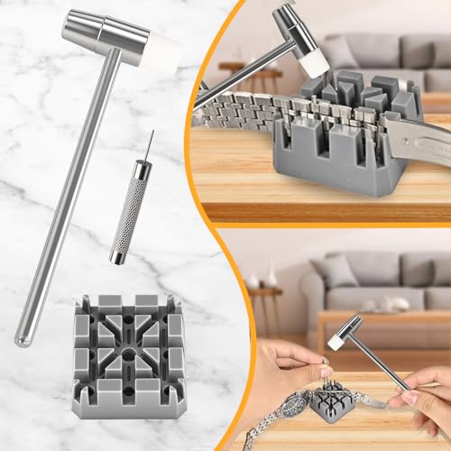 Xaumsa Watch Link Removal Kit, All Metal Watch Strap Link Removal, Sizing Kit with Pin Punches, Extra Pins, Hammer for Watch Band Strap Adjustment