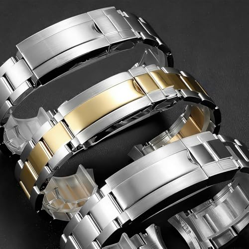 hengfento2 Glide-Lock Buckle Clasp Band Replacement For Rolex Datejust Submariner, GMT, Daytona, DeepSea Strap Adjustable Stainless Steel 16mm
