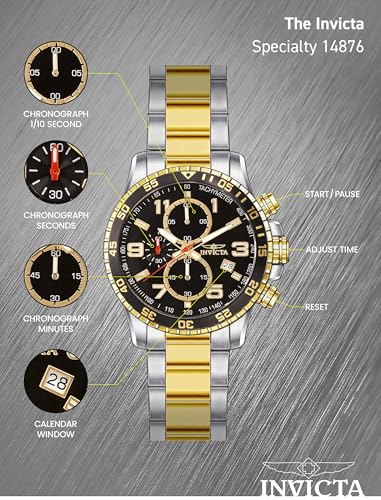 Invicta Men's 14876 Specialty Chronograph Black Textured Dial Two Tone Stainless Steel Watch