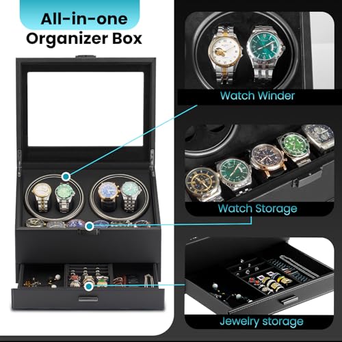 J&T Technology Automatic Watch Winder with 6 Extra Watch Storage Box,Watch Winder for Automatic Watches with Super Quiet Mabuchi Motor (Black 01)
