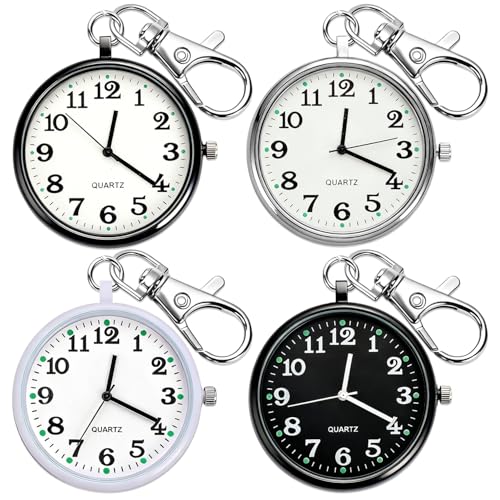 XJWWHZ 4Pcs Quartz Pocket Watch, Portable Watches with Keychain Outdoor