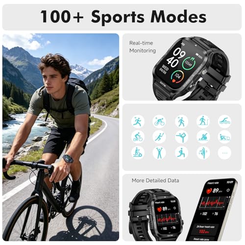 ALLENERGY Smart Watch for Men (Answer/Make Call) 1.96IN Waterproof SmartWatches with Flashlight 30+ Days Extra Long Battery Life 24/7 Fitness Tracker for 100+ Sport - Gift for Friend and Family