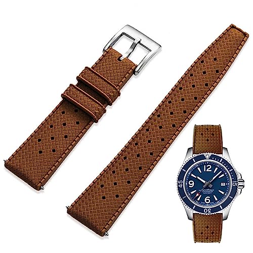 Niziruoup FKM Rubber Watch Strap 20mm Quick Release Tropical Style Fluororubber Soft Durable Universal FKM Rubber Band Watch Replacement Band Strap for Men Women, Rubber, Brown