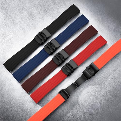 ULLCHRO Silicone Watch Strap Replacement Rubber Watch Band Waterproof Stripe Pattern - 16mm, 18mm, 20mm, 22mm, 24mm Watch Bracelet with Stainless Steel Deployment Black Buckle (22mm, Black02)