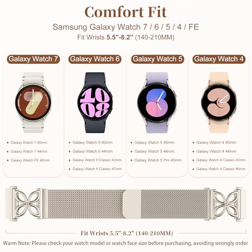 Getino Magnetic Metal Strap Compatible with Galaxy Watch 7 Band, Galaxy Watch 6 Classic Band FE 5 Pro 4 Active 2, 20mm Milanese Floral Dressy Wristband for Samsung Watch Bands Women 40mm 44mm 45mm