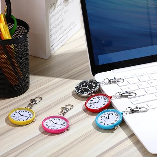 Outus 15 Pieces Quartz Nurse Pocket Watch Round Doctor Brooch with Key Buckle Hanging Nurse Watch Clip on Doctors(Multicolour)