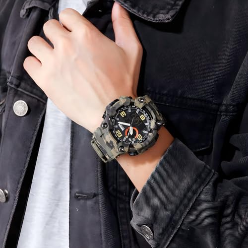 Gosasa Men's Large Face Outdoor Sports Watches Military S-Shock Watch Waterproof, Backlight, Alarm, Stopwatch Features - Rugged Wristwatch for Training, Hiking, and Adventure