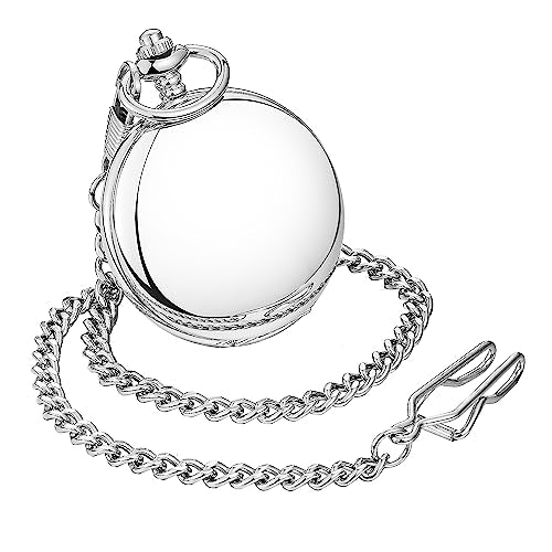 ShoppeWatch Men’s Silver Pocket Watch with Chain | Hand Winding Vintage Pocket Watch | Classic Mechanical Movement Pocketwatch | 1920s Railroad Steampunk Costume Accessory PW20