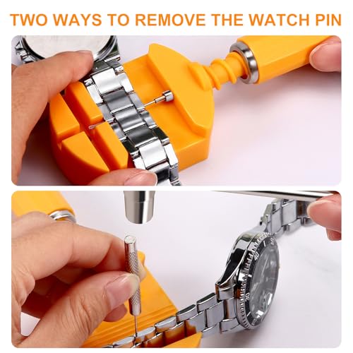 HECHIO 12 Pieces Watch Link Removal Kit，Professional Watch Band Replacement Tool，1 Double Head Hammer, 6 Spare Pins，Watch Pin Remover Sizing Strap