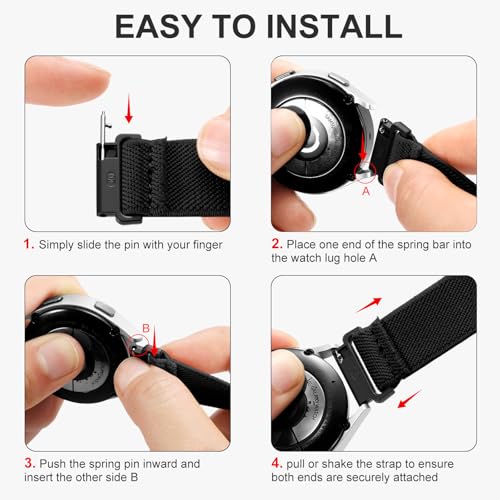 Lerobo Elastic Bands Compatible with Samsung Galaxy Watch 7 6 5 4 40mm 44mm/for Galaxy Watch 6 Classic Band 43mm 47mm/Watch 4 Classic Band 42mm 46mm/5 Pro/Active 2,3 Pack Adjustable Nylon Sport Band