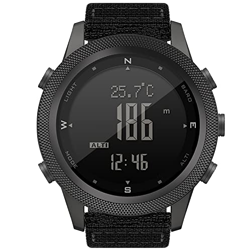HOOSHU Tactical Sports Watches for Men Digital Outdoor Survival Military Compass Rock Solid Digital Watches with Durable Band Steps Tracker Pedometer Calories (46Black)