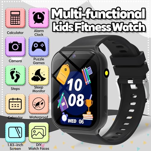 Smart Watch for Kids, Kids Watch with 18 Puzzle Games, 1.83" HD Touch Screen Fitness Tracker Pedometer Sleep Tracker Alarm Clock Flashlight No APP/Phone, 12/24 hr Gift for Kid Christmas Birthday