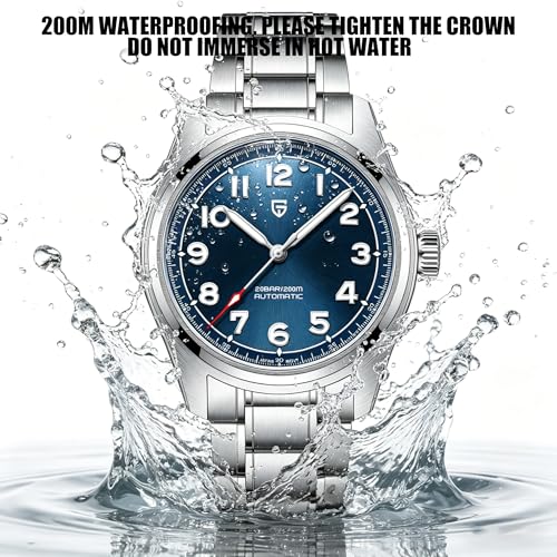 PAGRNE DESIGN Watches Men Automatic Mechanical 38MM Men's Pilot Watch NH35A Waterproof 200m Dive Sport Sapphire Glass Stainless Steel Wrist Watch