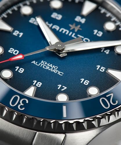 Hamilton Khaki Navy Automatic Men's Watch, 43mm Stainless Steel Case, Swiss Made, Blue Dial Analog Wrist Watch for Men, 300m Waterproof, Sapphire Crystal, Stainless Steel Strap