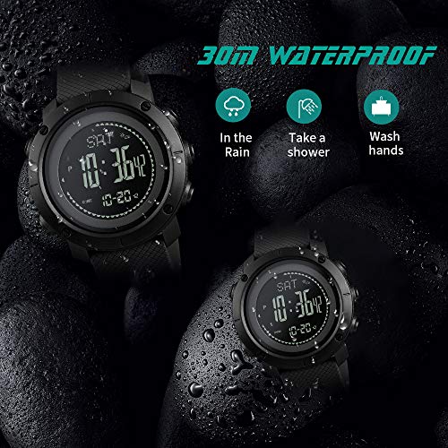SKMEI Mens Compass Watch, Digital Sports Watch Pedometer Altimeter Barometer Temperature Military Waterproof Wristwatch for Men Women