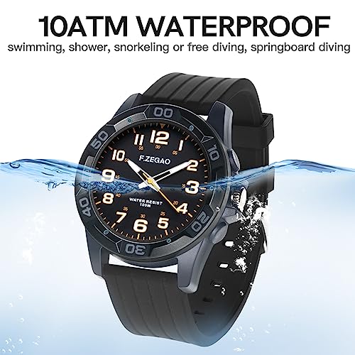 F.ZEGAO Waterproof Watch for Swimming, 100M Easy Read Free Diving Watch, Unisex Second Hand Diver Analog Watch Men with Large Face, 45mm Diameter