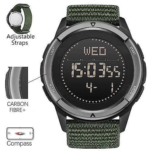 DIDITIME Tactical & Military Watches for Men - Waterproof 164FT, Fitness Watch with Compass, Metronome, Pedometer & Lightweight Breathable Nylon Band