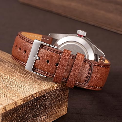 SEURE Quick Release Watch Band,Top Genuine Leather Watch Straps 19mm 20mm 21mm 22mm 24mm for Men and Women (20mm, Dark brown-Silver)