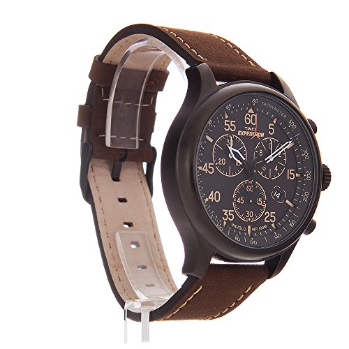 Timex Men’s T49905 Expedition Field Chronograph Black/Brown Leather Strap Watch