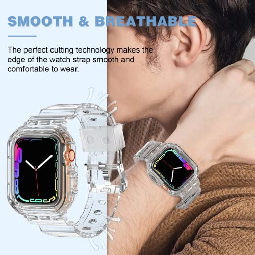 XYF Compatible for Crystal Clear Apple Watch Bands, 45mm 44mm Bumper Case for Men Women Jelly Sport Cover Strap for iWatch Ultra 3 2 Series 11 10 9 8 7 SE 6 5 4 3 (CrystalClear, 44/45)