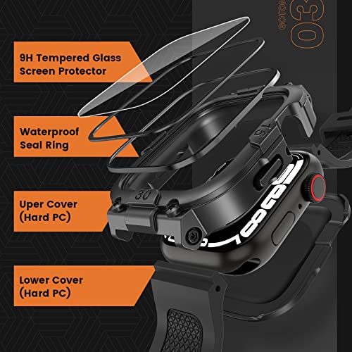 Goton 3 in 1 Waterproof Case with Band for Apple Watch with Built-in Tempered Glass Screen Protector 44mm, 360° Shockproof Bumper Face Cover with Band for Apple Watch SE 3/SE 2/SE, Series 6/5/4, 44mm