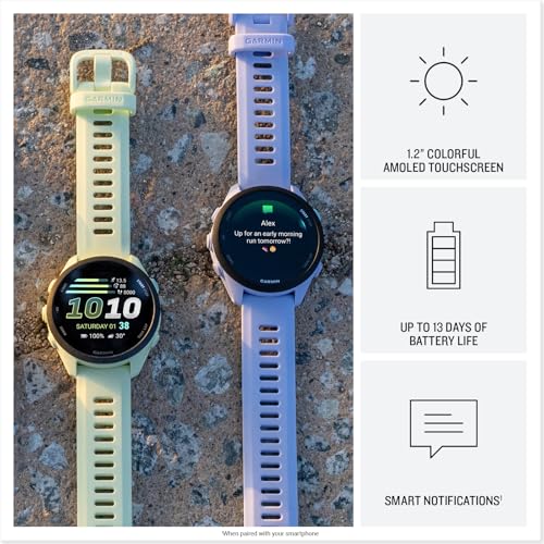 Garmin Forerunner® 70, Easy-to-Use GPS Running Smartwatch, Advanced Training Metrics and Recovery Insights, Up to 13 Days of Battery Life, Whitestone