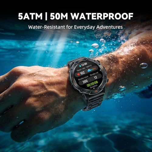 WalkerFit Smart Watch for Men (Answer/Make Call), 1.43" AMOLED 5ATM Waterproof Fitness Tracker with 178+ Sports Modes, Heart Rate/SpO2/Sleep Monitor, with Extra Silicone Band, for Android iPhone
