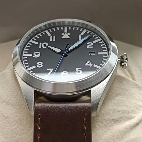 Boyarca Pilot Watch Men's Aviator Wrist Watch Japan Automatic Movement Retro Mechanical Watches Stainless Steel Case with Luminous Waterproof (Brown White)