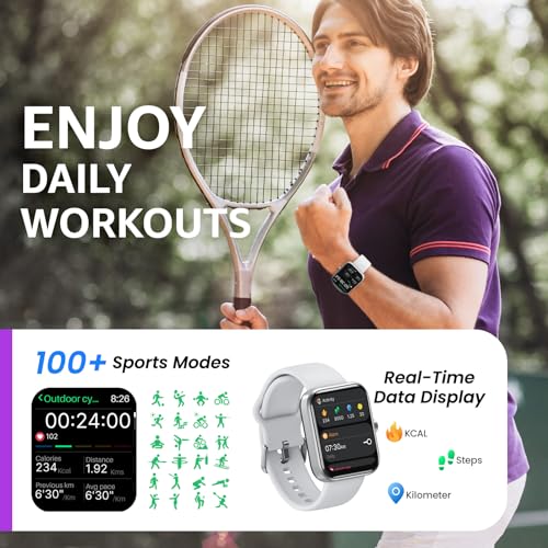 TOZO 2026 New Upgraded Smart Watch for Men Women for iPhone&Android, 1.83" Fitness Tracker Bluetooth Call [Answer/Make], IP68 Waterproof Sleep Monitor, 100+ Sport Modes Sliver