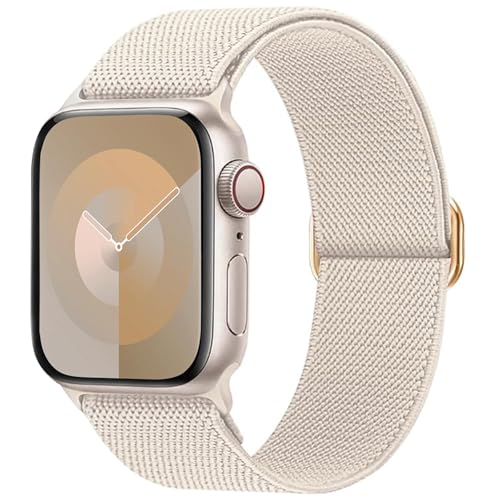 Maledan Stretchy Solo Loop Compatible with Apple Watch Bands Women Men 40mm 44mm 45mm 41mm 38mm 49mm 42mm 46mm,Soft Nylon Elastic Wristband for iWatch Series SE 11 10 9 8 7 6 5 4 3 2 1 Ultra,Starlight