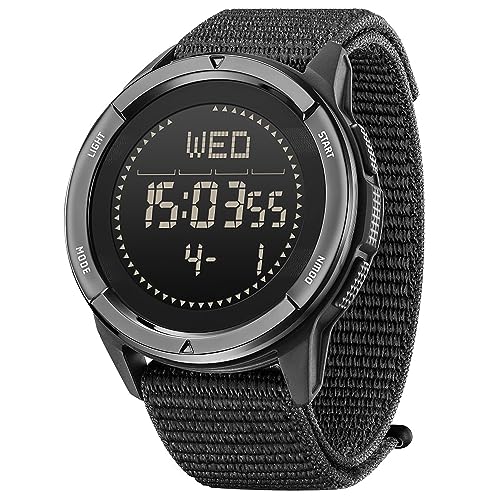 DIDITIME Tactical Men's Watch, Military Watch, Waterproof 164FT, Fitness Watch with Compass, Metronome, Pedometer, Lightweight Breathable Nylon Band
