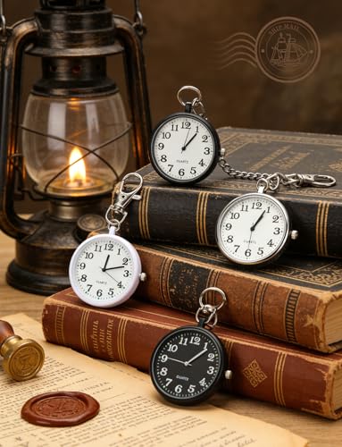 XJWWHZ 4Pcs Quartz Pocket Watch, Portable Watches with Keychain Outdoor