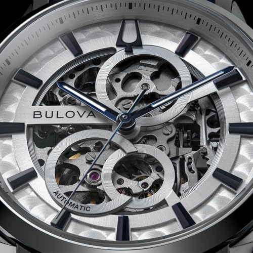 Bulova Sutton Automatic Skeleton Dial Blue Leather Strap Watch 40mm - 96A330