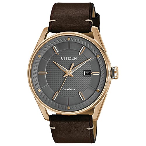 Citizen Men's Eco-Drive Weekender Watch in Gold-Tone Stainless Steel with Brow Leather Strap, Silver Dial (Model: BM6983-00H)