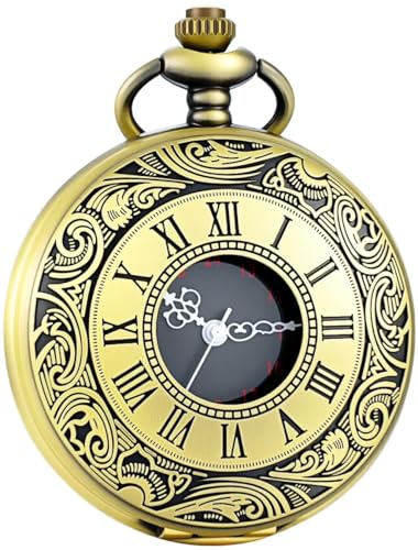 LYMFHCH Vintage Pocket Watch Roman Numerals Scale Quartz Pocket Watches with Chain Christmas Graduation Birthday Gifts Fathers Day