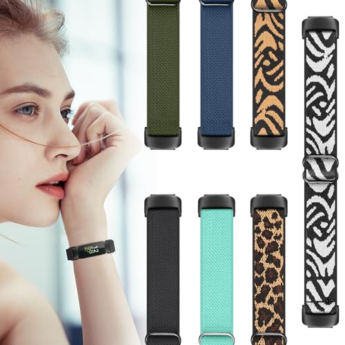 FINTIE Elastic Bands Compatible with Fitbit Inspire 3, Adjustable Stretchy Nylon Loop Band Breathable Replacement Strap Accessory Wristband, Black