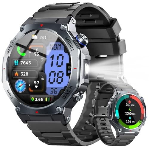 Military Smart Watch for Men with Dual-Band GPS, 5ATM Waterproof, 1.43” AMOLED Fitness Watch, Heart Rate Blood Oxygen Sleep Monitor, 160+ Sport, Bluetooth Calling Smartwatch for Hiking Running Outdoor