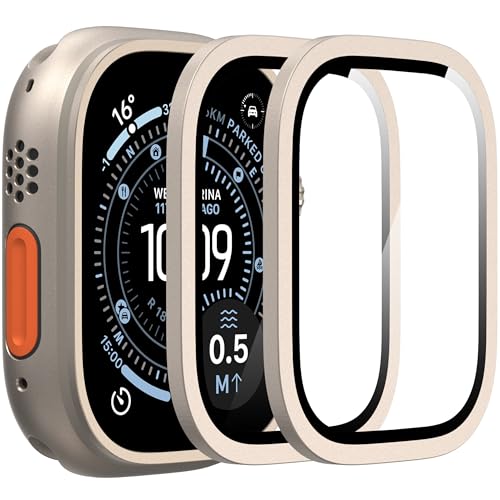 Suoman 2-Pack for Apple Watch Ultra 3/2/1 49mm Case, Waterproof Ultra-Thin Full Coverage Metal Tempered Glass Screen Protector Cover Case -Original