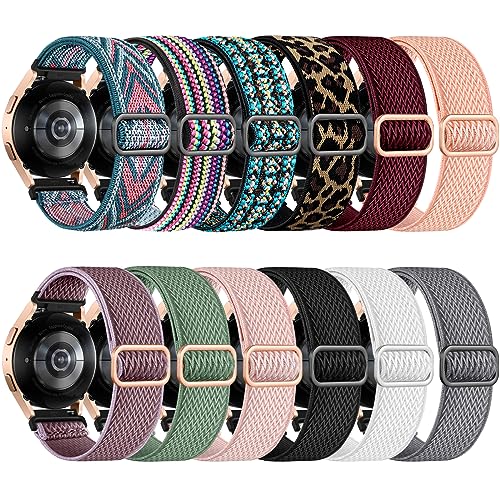 Easuny 12 Pack Stretchy Bands for Samsung Galaxy Watch 7 Band 6 5 4 Active 2 FE 40mm 44mm/Watch 6/4 Classic/5 Pro, Garmin Vivoactive 6/5/3/Forerunner 55/165, 20mm Elastic Watch Strap for Garmin Women