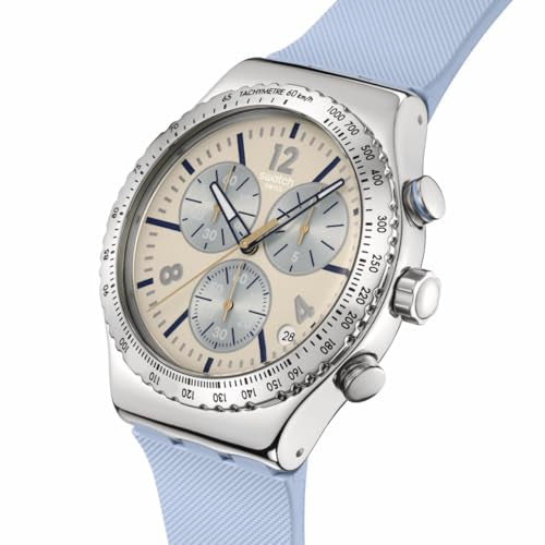 Swatch New Irony Chrono Unisex Dress Watch Stainless Steel Blue Quartz Water Resistant BLUESHIFT Glow